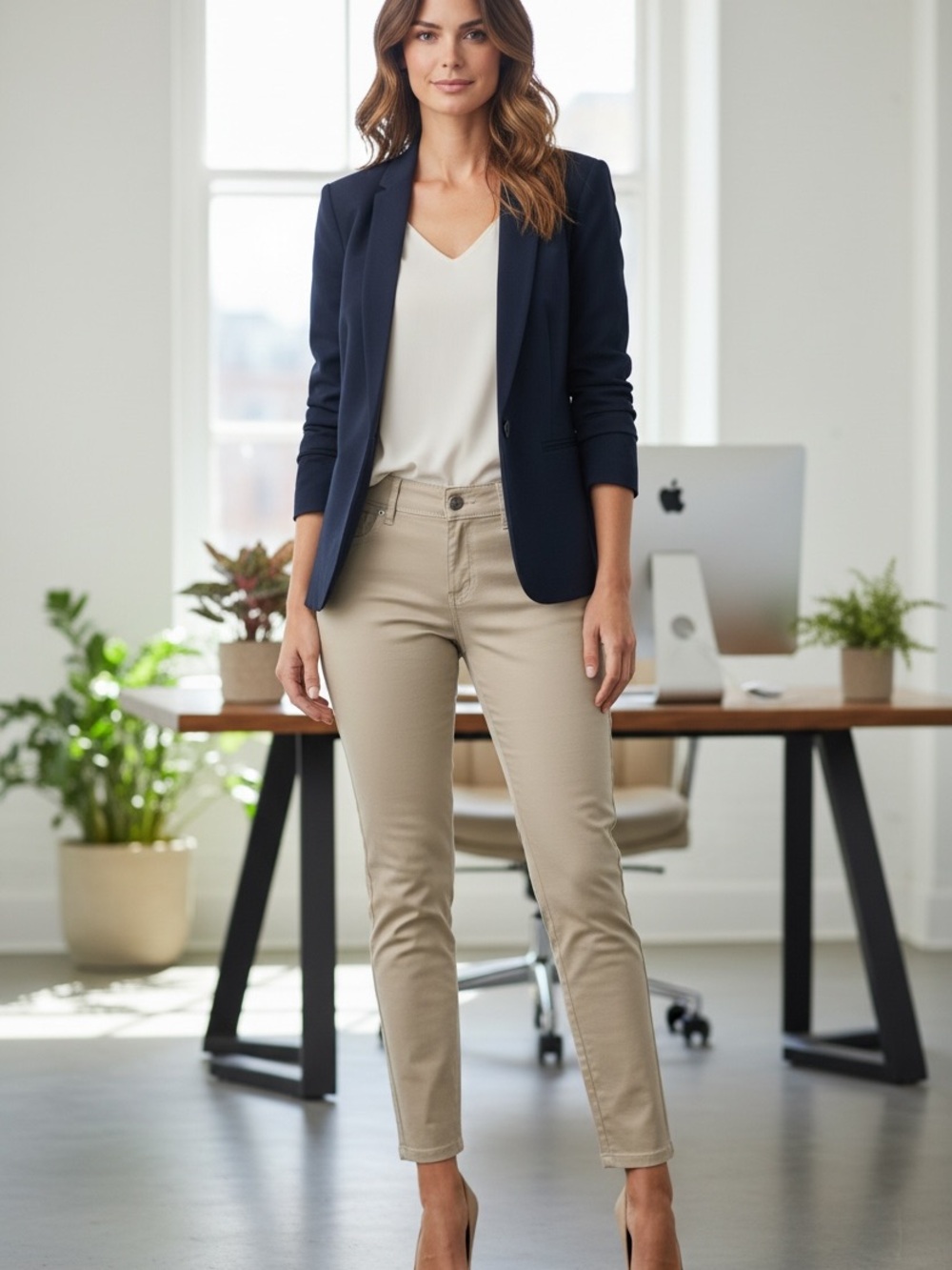 Women's Stone Color Slim Straight Pants by 89th & Madison